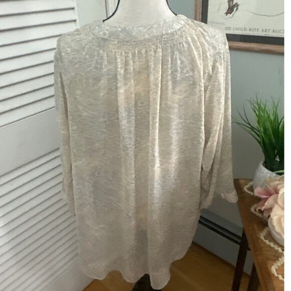 ROSE OLIVE Womens Tunic Beige Abstract Print Sheer Relaxed Boho Neutral | 1X - Picture 5 of 10